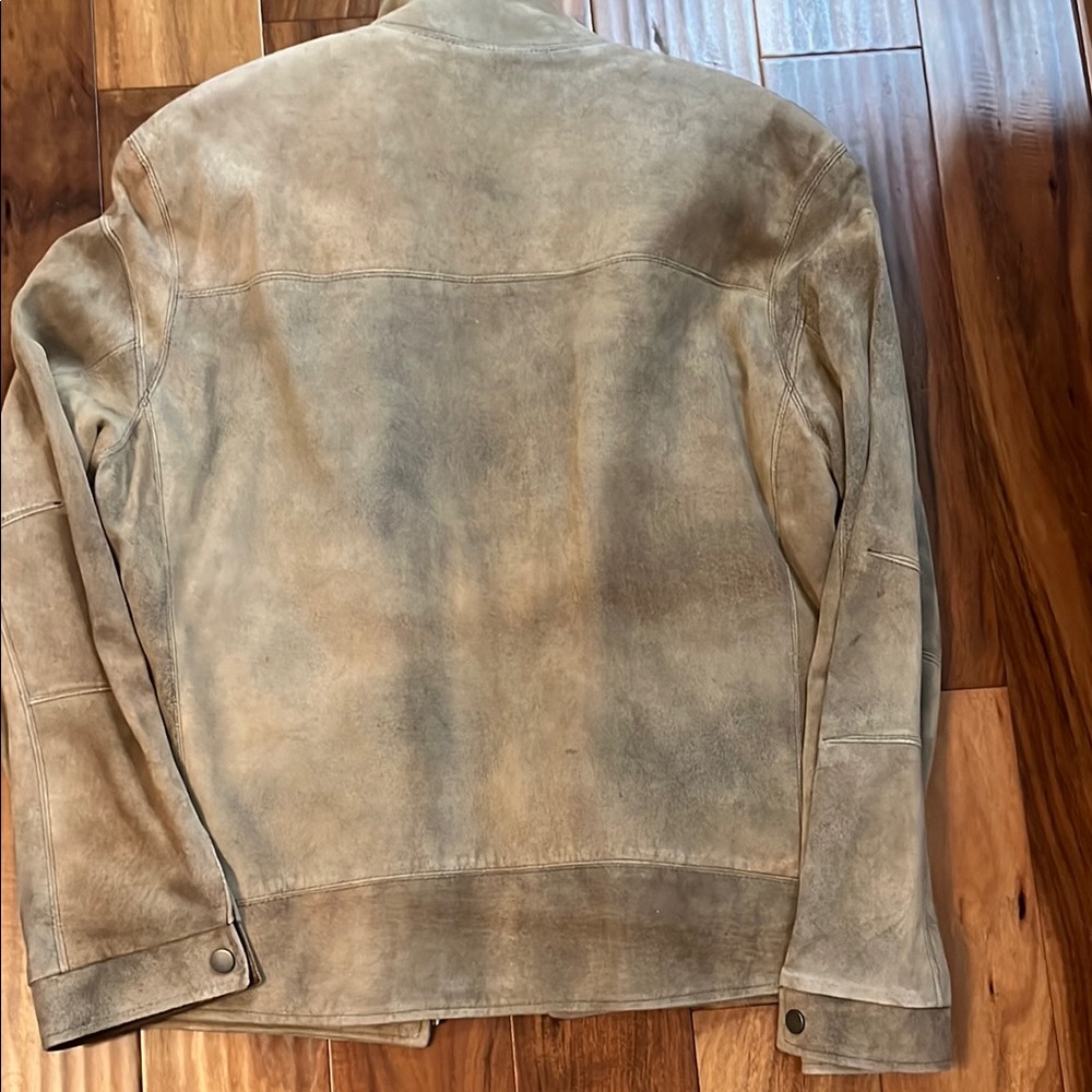 Tan Lightweight Suede Shirt Jacket with Standing Collar - Picture 7 of 8